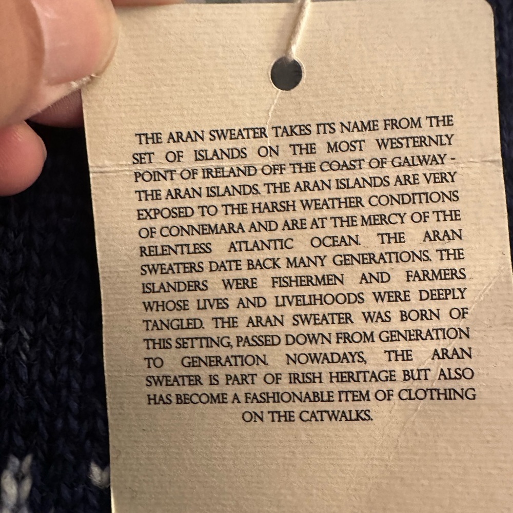 Original Aran Co. Irish Wool Sweater XL blue fair isle cable knit Madein Ireland - Picture 4 of 6